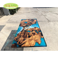 Personnaliser Bleu Océan Transparent Résine Epoxy Sapin Ronce Table à Manger en Bois Table Basse 2010*910*50mm