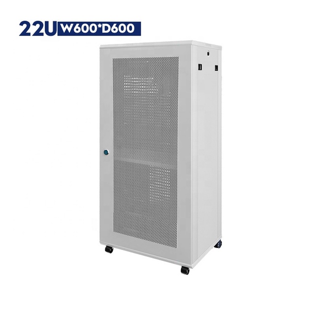 SYNSTRO 22U Network Rack Cabinet 19 Inch 600x600mm Mesh Door Floor Standing Server Lockable IP20 RAL7035 Grey for Data Room