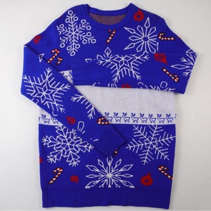 <span class=keywords><strong>Pull</strong></span> en tricot en gros, motif de flocon de neige et de renne en jacquard <span class=keywords><strong>bleu</strong></span> festif, <span class=keywords><strong>pull</strong></span> de Noël moche unisexe - Product Image 1