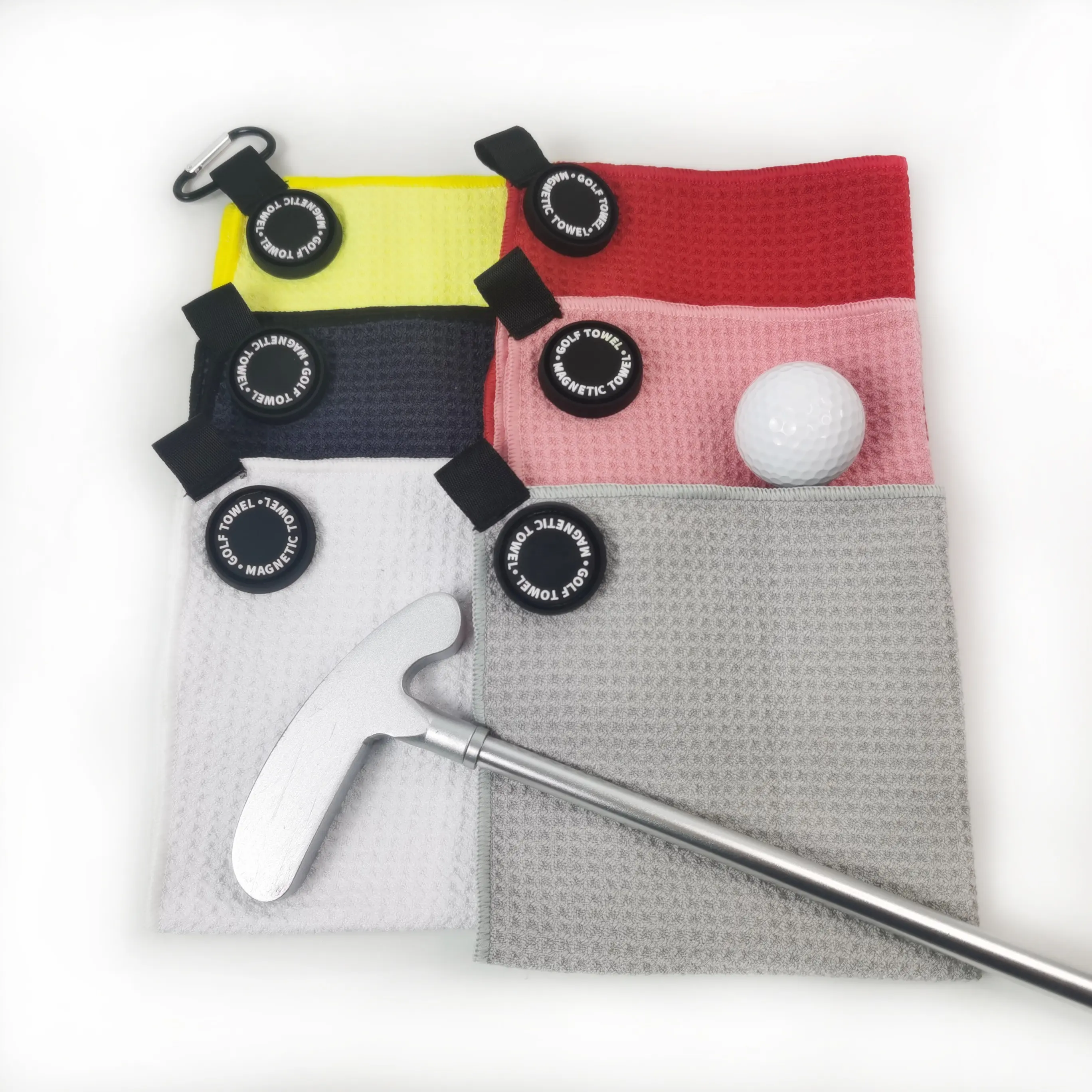 Golf Towels Custom Personalized Logo Quick Drying Magnetic Golf Towel With Carabiner And Golf Brush Set