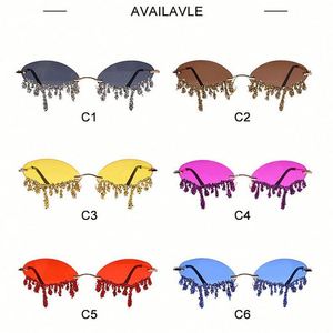 Gafas de Sol de Diseñador, Estilo Punk, con Diamantes, Montura Ovalada Pequeña, Forma de Lágrima, con Pedrería, para Mujer - Product Image 6