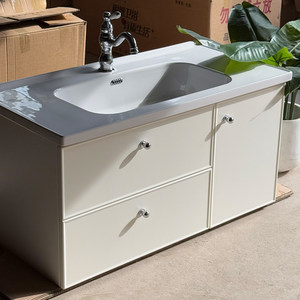 Customizable 2026 new ceramic integrated basin French rubber wood bathroom <b>cabinet</b> - Product Image 1