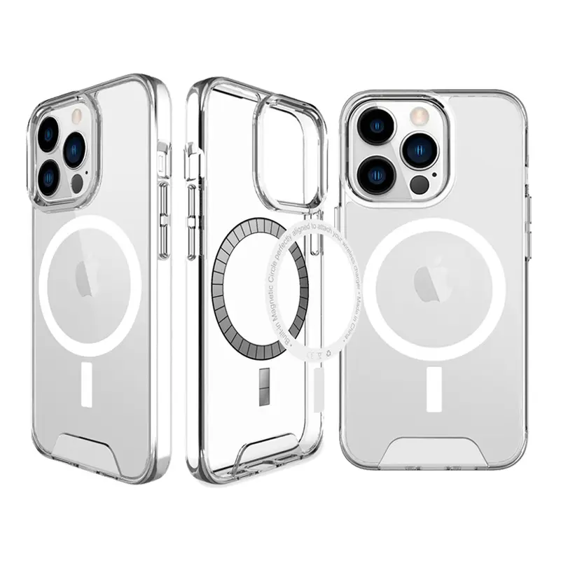 High Hardness Acrylic Clear Phone Case For iPhone 14 12 13 Pro Max Case Space Transparent Magnetic Cover for MagSafe Case
