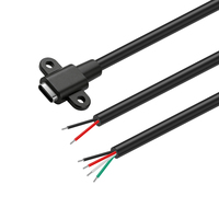 Connecteur femelle Type-C simple pour câble de charge/données d'ordinateur, avec trou de fixation par vis, connecteur à oreilles, gaine PVC à quatre conducteurs, conducteur en cuivre
