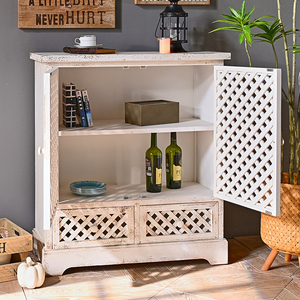 White Solid Wood Storage <b>Side</b> Cabinet Rustic Unique for Bedroom & Living Room Modern Design for Home Use - Product Image 4