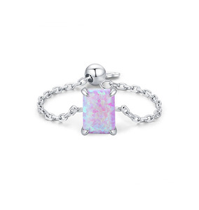 S925 <b>Silver</b> Opal <b>Ring</b> Rhodium Plated Prong Setting Minimalist Design Everyday Wear Gemstone Rectangular Purple Opal <b>Ring</b> - Product Image 1