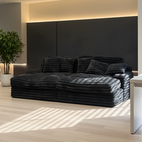 Canapé d'angle modulable en velours côtelé épais à rayures pour salon, avec chaise longue et causeuse