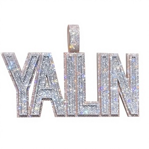 <b>Custom</b> Luxury Iced Out Moissanite Pendant Sterling Silver Rhodium Plated <b>Name</b>/Number with Claw Setting - Product Image 1