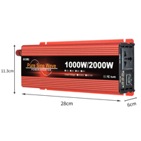 Convertisseur de courant HOULI 2000W monophasé à onde sinusoïdale pure DC 12V/24V/48V/60V AC 110V/220V, efficacité 90%, 50/60Hz, pour voiture et appareils électroménagers