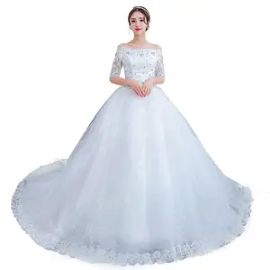 Vestido de noiva de ponta alta, vestido de noiva simples com strass e manga curta da china