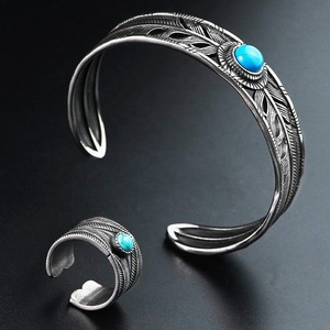 Anillos y Brazaletes de Acero Inoxidable, Conjuntos de Joyería con Turquesa, Regalos Directos de Fábrica - Product Image 1