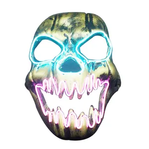 Halloween Kostüm Scary Rave Led Maske Leuchten Maske Festival Party Maskerade Kunststoff Weiß Rot Led Gesichts maske 1 Farbe RGB 100pcs