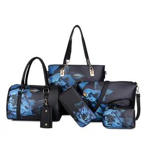 OEM branded lady fashion 6pcs waterproof hand bag women PU leather handbag sets