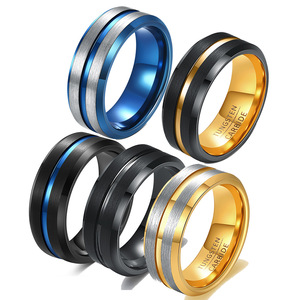 Bague en carbure de tungstène 8 mm, noir et or, bicolore, géométrique, bijoux tendance pour femmes, cadeau - Product Image 1