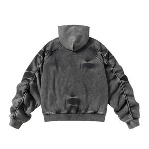Felpa con Cappuccio Corta da <span class=keywords><strong>Uomo</strong></span> Personalizzata, Stile Vintage Lavato e Usurato, Oversize, con Zip, in Pile, Stile Streetwear Retrò - Product Image 2