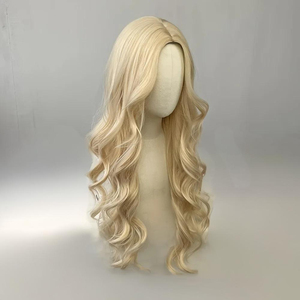 Perruque blonde claire à grandes ondulations, <span class=keywords><strong>cheveux</strong></span> longs <span class=keywords><strong>avec</strong></span> <span class=keywords><strong>frange</strong></span> à la raie centrale, perruque synthétique pour femmes, usage quotidien, perruques longues blondes claires - Product Image 1