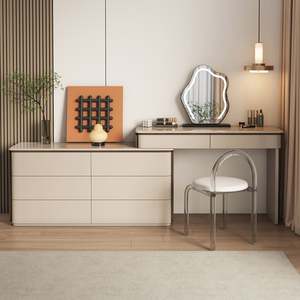 Modern Minimalist LED High-End Plywood <b>Lighted</b> <b>Mirror</b> Integrated Storage Cabinet Solid Wood Luxury <b>Dressing</b> <b>Table</b> for Home - Product Image 2