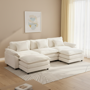 ชุดโซฟาโมดูลาร์แบบปรับเปลี่ยนได้ รุ่น Comfy Cloud โครง PU ทันสมัย พนักพิงแบบหมอนรูปตัวยู สีเบจขาว ขนาด 120 นิ้ว สำหรับห้องนั่งเล่น - Product Image 1