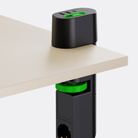 Prise de bureau 3 voies sans perçage, 3 prises, 1x USB-A + 2x ports Type-C, câble rétractable de 1,4 m, 16A 250V, pour la maison et le bureau