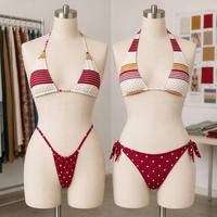 Produsen Pakaian Renang Ramah Lingkungan dengan Desain Khusus, Set Bikini Minimalis Bermotif Polkadot Berlapis Ganda untuk Wanita