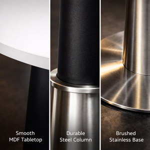 Mesa <span class=keywords><strong>de</strong></span> Bar Moderna <span class=keywords><strong>con</strong></span> <span class=keywords><strong>Base</strong></span> <span class=keywords><strong>de</strong></span> Pedestal <span class=keywords><strong>de</strong></span> Acero Inoxidable y Tapa Redonda Blanca para Cafetería, Hotel, Salón, Restaurante - Product Image 4