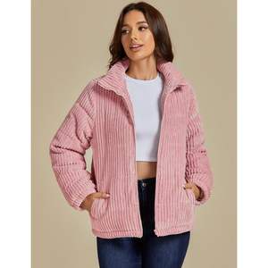 2025 Reversible Winter <b>Jacket</b> <b>for</b> <b>Women</b> Corduroy Puffer Quilted Coat with Warm Long Sleeves Stand Collar and Zip Pockets - Product Image 1