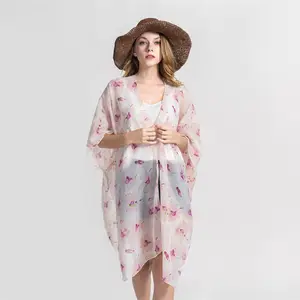 Áo Khoác Voan Mỏng Cho Nữ, Áo Cardigan Kimono In Hoa