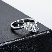 Bague ajustable PYQ en forme de double cœur en moissanite, argent sterling 925, bijoux haut de gamme pour femmes, vente en gros d'usine
