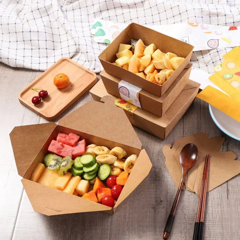 Personalizado descartável Brown alimentos embalagem caixa Kraft Paper takeaway food container