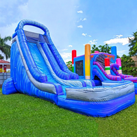Toboggan aquatique gonflable écologique à double piste sur le thème des palmiers tropicaux, piscine et château gonflable pour enfants, pour 20 à 50 personnes, idéal pour l'été en extérieur
