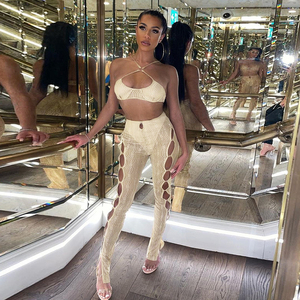 2024 сексуальный летний женский костюм для вечеринки, облегающий топ с декольте и штаны, комплект из 2 предметов для женщин - Product Image 5