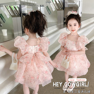 Yeni moda bebek kız peri genç kısa kollu baskılı prenses balo elbisesi - Product Image 3