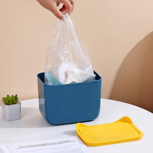 Mini Bote de Basura Rectangular Azul y Amarillo para Escritorio, Contenedor de Almacenamiento para Oficina, Pequeño Bote de Basura, Herramienta de Organización - Product Image 2
