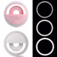 JH JHPD LED Selfie Ring Light - Clip-on 3,5 pouces pour téléphone/ordinateur portable, lumière USB rechargeable, luminosité réglable, portable, ABS, Halloween, Pâques