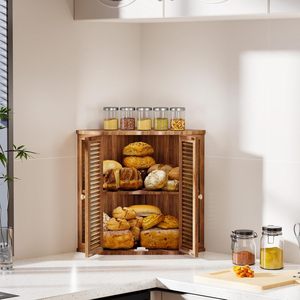 Boîte à pain en bois Smart Enjoyment à double étage, étagère d'angle pour comptoir de cuisine, pour collations et desserts - Product Image 2