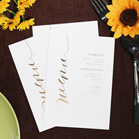 Papel de cartón blanco personalizado/tarjeta de menú de una sola tarjeta de boda acrílica con texto de lámina dorada para fiesta de boda