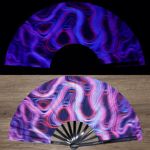 Abanicos de mano de nailon y seda para boda, luz UV plegable de bambú para baile, 13 pulgadas, impresionante, nuevo estilo, personalizado - Product Image 1