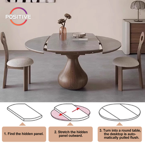 Mesa de comedor redonda de madera maciza de estilo Medieval, mesa de comedor plegable telescópica de piedra sinterizada redonda Vintage para el hogar, - Product Image 2