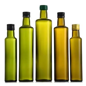 Grosir botol kaca cuka minyak zaitun warna Amber hijau datar 250ml 500ml 750ml dengan tutup sekrup - Product Image 1