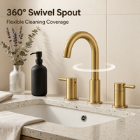 Robinet de lavabo AMAXO en or brossé luxueux à trois trous, robinet d'eau chaude et froide, fonction anti-empreintes digitales