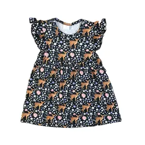 The boutique sells milk silk sika deer print black summer children's clothing in cute and comfortable dresses for girls