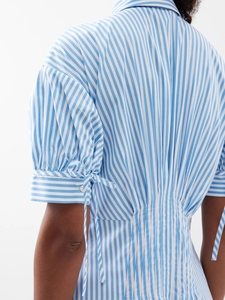 Nuovo arrivo lungo Maxi abito formale per le donne <span class=keywords><strong>vestiti</strong></span> <span class=keywords><strong>estivi</strong></span> manica corta di alta qualità <span class=keywords><strong>cotone</strong></span> abiti personalizzati da <span class=keywords><strong>donna</strong></span> a righe - Product Image 4
