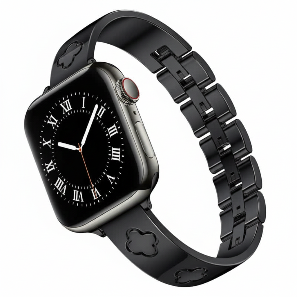 Women 18K Gold Floral Four-leaf Clover 316L Stainless Steel Hand Adjustable Bracelet Band Strap for Apple Watch WB0251S