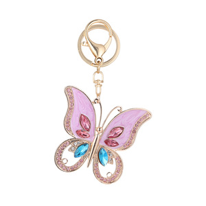 Portachiavi di Lusso con Farfalla Rosa in Strass, Ciondolo in Metallo Traforato, Charm Creativo per Borse, Gioielli da Donna, Anello Portachiavi per Auto, Vendita all'Ingrosso - Product Image 5