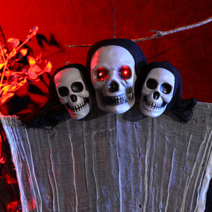 Decorazione di Halloween a 3 teste: Fantasma Scheletro in Garza Strappata, Grande Decorazione <span class=keywords><strong>Horror</strong></span> da Appendere per Casa Stregata e Portico - Product Image 6