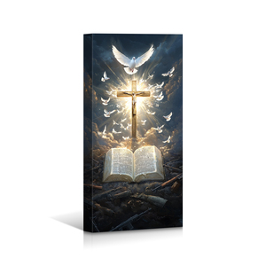 Colomba bianca e bibbia incrociata: stampa murale di arte murale di fede religiosa di gesus, murale su tela, pittura di animali della camera da letto del soggiorno - Product Image 1