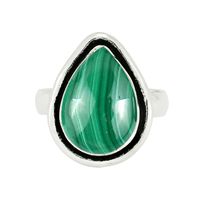 Bague unisexe en argent sterling 925 style bohème classique avec pierre précieuse en malachite taille poire pour mariages, fêtes et anniversaires