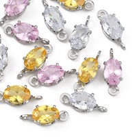 PandaHall SHEGRACE 20 pièces Connecteurs de pendentifs ovales en laiton sans nickel avec zircone cubique pavée