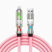 Câble USB 4-en-1 C-C de 1,5 mètre 2026, charge rapide 5A, lumière respirante pour iPhone, téléphone portable, montre connectée (silicone)