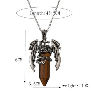Collier pendentif dragon en pierre naturelle, bijoux en cristal brut, pierre de guérison sculptée à la main, cadeau du <span class=keywords><strong>zodiaque</strong></span> pour hommes et femmes - Product Image 6